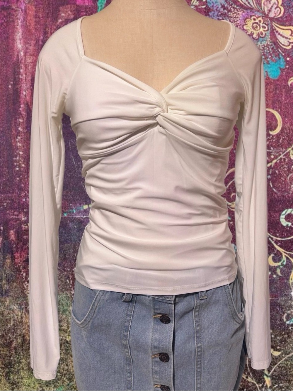 White Milkmaid Twist-Front Long Sleeve Going Out Top